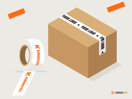 Your logo on every box you ship: custom logo packing tape sealing a shipping box.