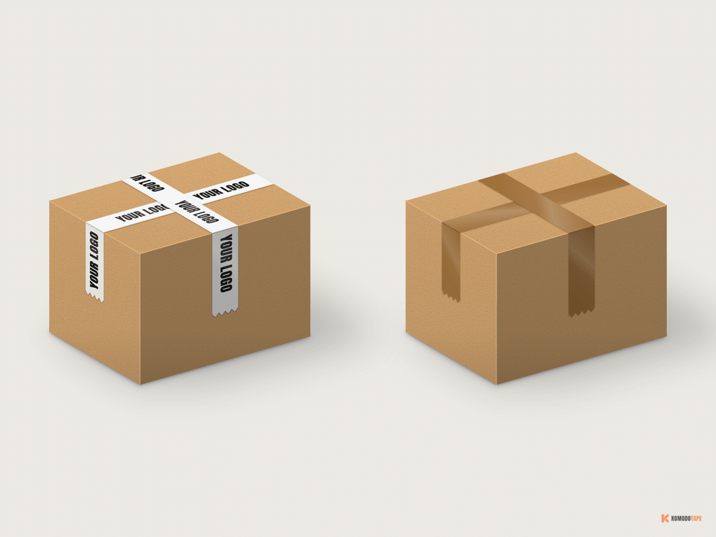 A box re-taped with plain tape stands out.