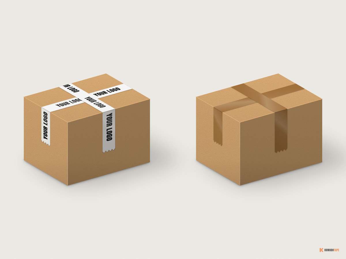 A box re-taped with plain tape stands out.